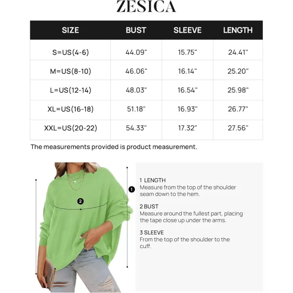 ZESICA Womens 2024 Fall Casual Long Sleeve Crew Neck Side Slit Oversized Ribbed Knit Pullover Sweater TopsGreen