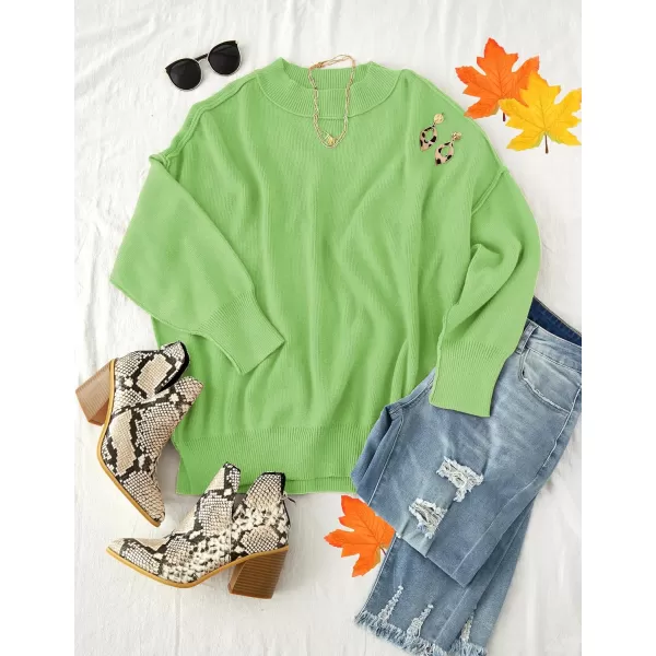 ZESICA Womens 2024 Fall Casual Long Sleeve Crew Neck Side Slit Oversized Ribbed Knit Pullover Sweater TopsGreen
