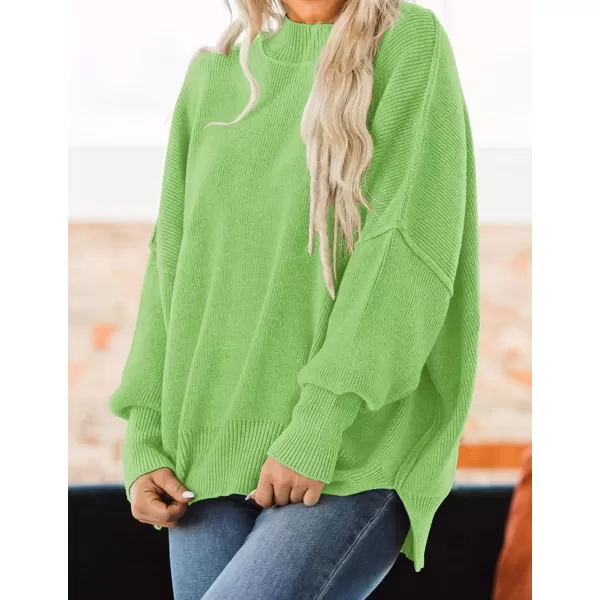 ZESICA Womens 2024 Fall Casual Long Sleeve Crew Neck Side Slit Oversized Ribbed Knit Pullover Sweater TopsGreen