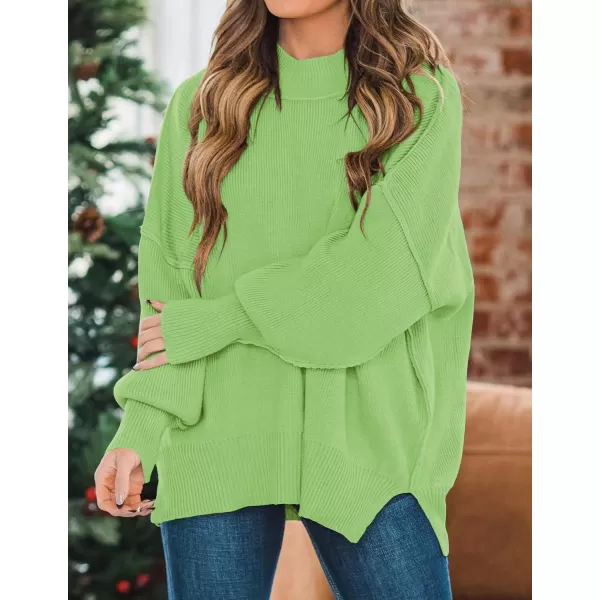 ZESICA Womens 2024 Fall Casual Long Sleeve Crew Neck Side Slit Oversized Ribbed Knit Pullover Sweater TopsGreen