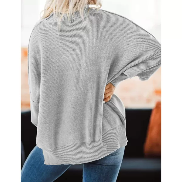 ZESICA Womens 2024 Fall Casual Long Sleeve Crew Neck Side Slit Oversized Ribbed Knit Pullover Sweater TopsGrey