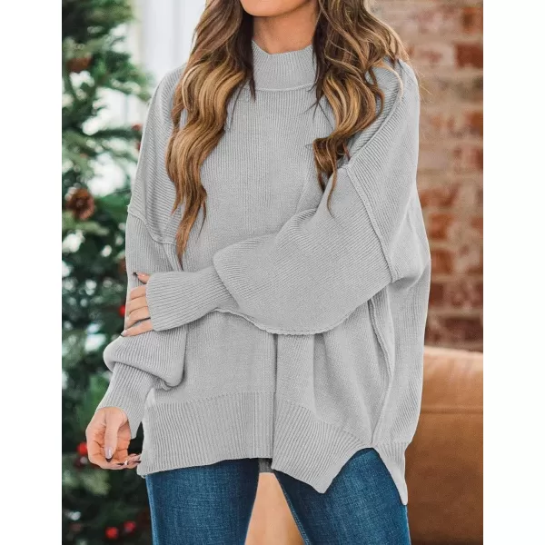 ZESICA Womens 2024 Fall Casual Long Sleeve Crew Neck Side Slit Oversized Ribbed Knit Pullover Sweater TopsGrey