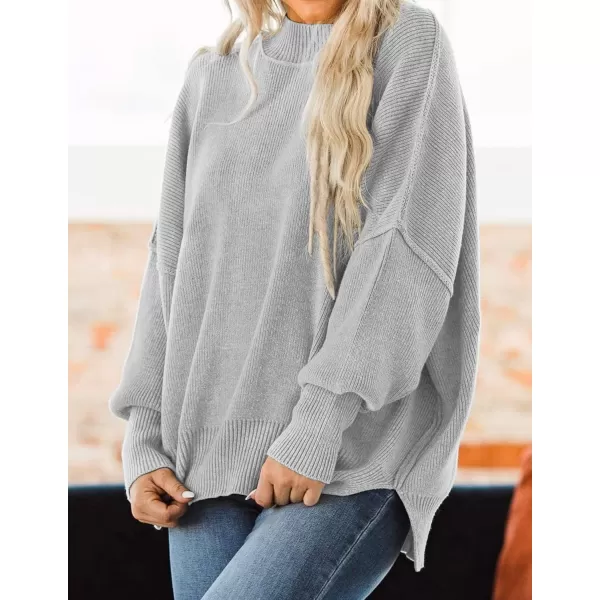 ZESICA Womens 2024 Fall Casual Long Sleeve Crew Neck Side Slit Oversized Ribbed Knit Pullover Sweater TopsGrey