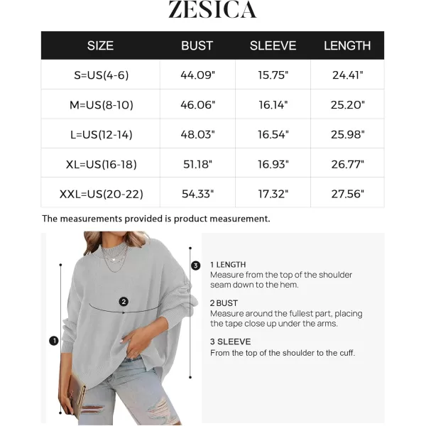 ZESICA Womens 2024 Fall Casual Long Sleeve Crew Neck Side Slit Oversized Ribbed Knit Pullover Sweater TopsGrey