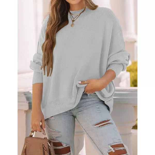 ZESICA Womens 2024 Fall Casual Long Sleeve Crew Neck Side Slit Oversized Ribbed Knit Pullover Sweater TopsGrey
