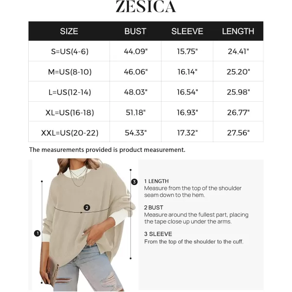 ZESICA Womens 2024 Fall Casual Long Sleeve Crew Neck Side Slit Oversized Ribbed Knit Pullover Sweater TopsGreyapricot