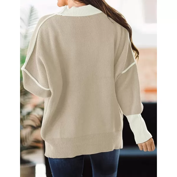 ZESICA Womens 2024 Fall Casual Long Sleeve Crew Neck Side Slit Oversized Ribbed Knit Pullover Sweater TopsGreyapricot