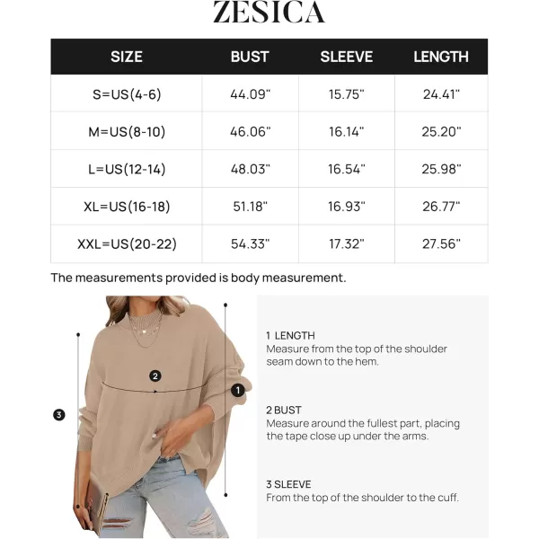 ZESICA Womens 2024 Fall Casual Long Sleeve Crew Neck Side Slit Oversized Ribbed Knit Pullover Sweater TopsKhaki