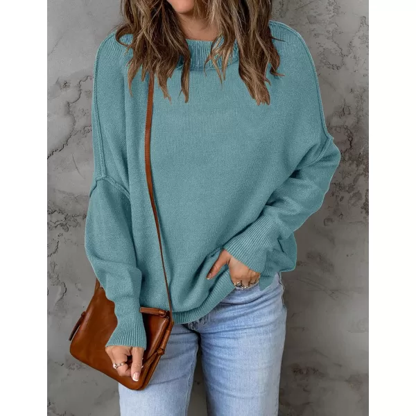 ZESICA Womens 2024 Fall Casual Long Sleeve Crew Neck Side Slit Oversized Ribbed Knit Pullover Sweater TopsLake