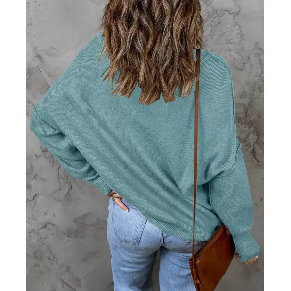 ZESICA Womens 2024 Fall Casual Long Sleeve Crew Neck Side Slit Oversized Ribbed Knit Pullover Sweater TopsLake
