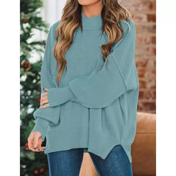 ZESICA Womens 2024 Fall Casual Long Sleeve Crew Neck Side Slit Oversized Ribbed Knit Pullover Sweater TopsLake