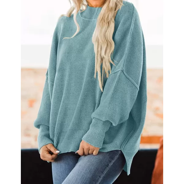 ZESICA Womens 2024 Fall Casual Long Sleeve Crew Neck Side Slit Oversized Ribbed Knit Pullover Sweater TopsLake