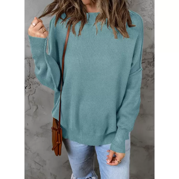 ZESICA Womens 2024 Fall Casual Long Sleeve Crew Neck Side Slit Oversized Ribbed Knit Pullover Sweater TopsLake