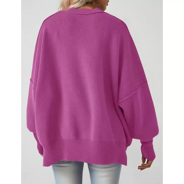 ZESICA Womens 2024 Fall Casual Long Sleeve Crew Neck Side Slit Oversized Ribbed Knit Pullover Sweater TopsLilac