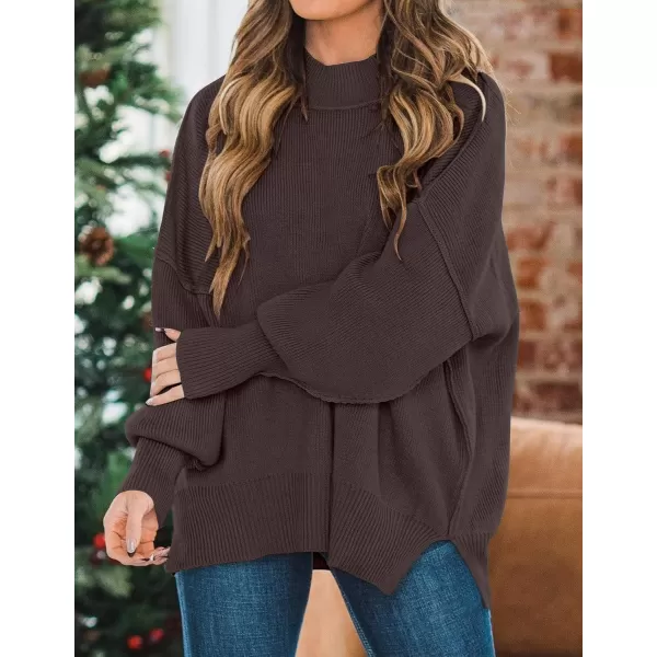 ZESICA Womens 2024 Fall Casual Long Sleeve Crew Neck Side Slit Oversized Ribbed Knit Pullover Sweater TopsNutmeg