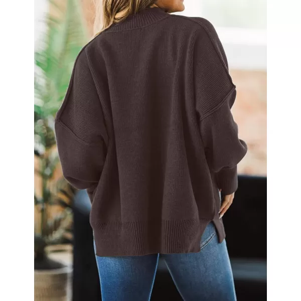 ZESICA Womens 2024 Fall Casual Long Sleeve Crew Neck Side Slit Oversized Ribbed Knit Pullover Sweater TopsNutmeg