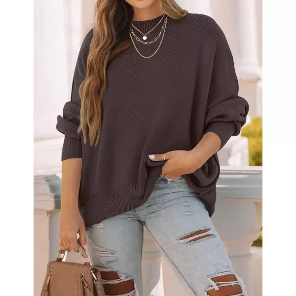 ZESICA Womens 2024 Fall Casual Long Sleeve Crew Neck Side Slit Oversized Ribbed Knit Pullover Sweater TopsNutmeg