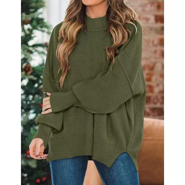ZESICA Womens 2024 Fall Casual Long Sleeve Crew Neck Side Slit Oversized Ribbed Knit Pullover Sweater TopsOlive