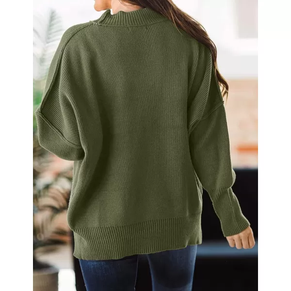 ZESICA Womens 2024 Fall Casual Long Sleeve Crew Neck Side Slit Oversized Ribbed Knit Pullover Sweater TopsOlive