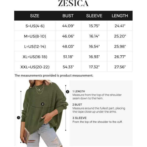 ZESICA Womens 2024 Fall Casual Long Sleeve Crew Neck Side Slit Oversized Ribbed Knit Pullover Sweater TopsOlive