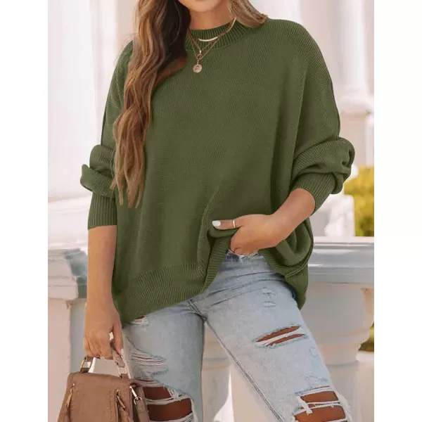 ZESICA Womens 2024 Fall Casual Long Sleeve Crew Neck Side Slit Oversized Ribbed Knit Pullover Sweater TopsOlive