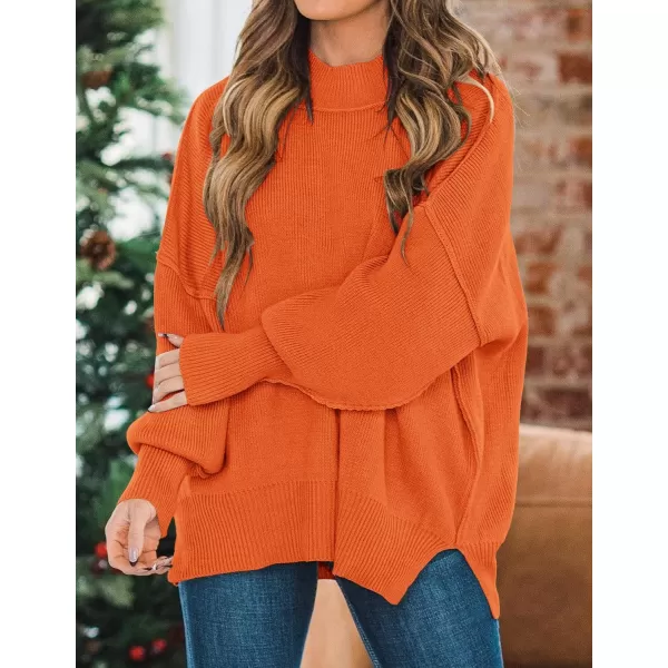 ZESICA Womens 2024 Fall Casual Long Sleeve Crew Neck Side Slit Oversized Ribbed Knit Pullover Sweater TopsOrange
