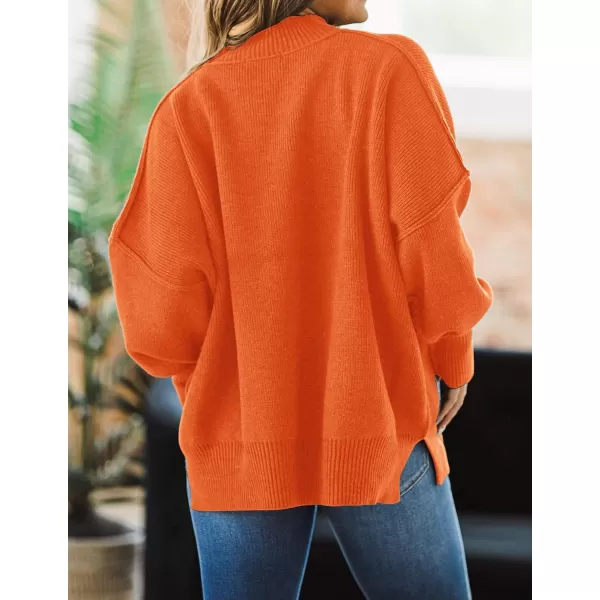 ZESICA Womens 2024 Fall Casual Long Sleeve Crew Neck Side Slit Oversized Ribbed Knit Pullover Sweater TopsOrange