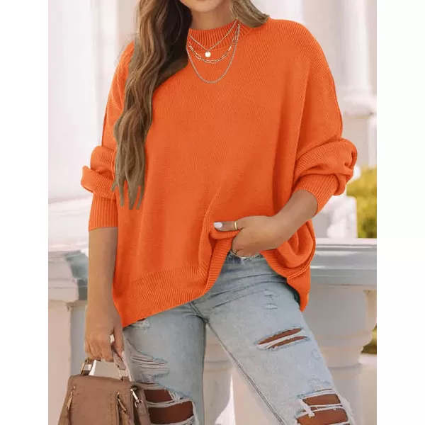 ZESICA Womens 2024 Fall Casual Long Sleeve Crew Neck Side Slit Oversized Ribbed Knit Pullover Sweater TopsOrange