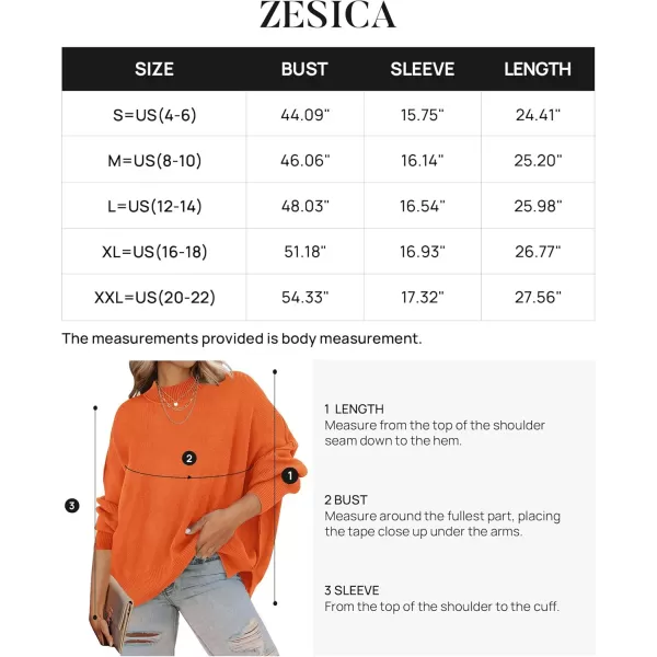 ZESICA Womens 2024 Fall Casual Long Sleeve Crew Neck Side Slit Oversized Ribbed Knit Pullover Sweater TopsOrange