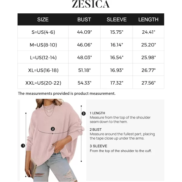 ZESICA Womens 2024 Fall Casual Long Sleeve Crew Neck Side Slit Oversized Ribbed Knit Pullover Sweater TopsPink