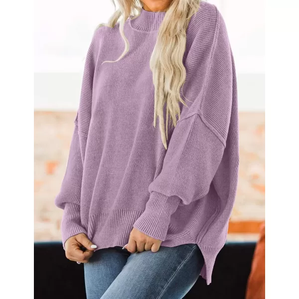 ZESICA Womens 2024 Fall Casual Long Sleeve Crew Neck Side Slit Oversized Ribbed Knit Pullover Sweater TopsPurple
