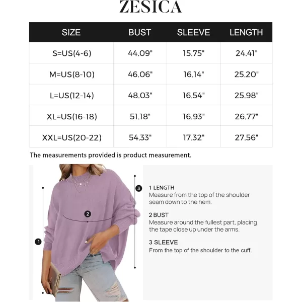 ZESICA Womens 2024 Fall Casual Long Sleeve Crew Neck Side Slit Oversized Ribbed Knit Pullover Sweater TopsPurple