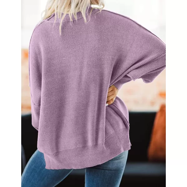 ZESICA Womens 2024 Fall Casual Long Sleeve Crew Neck Side Slit Oversized Ribbed Knit Pullover Sweater TopsPurple