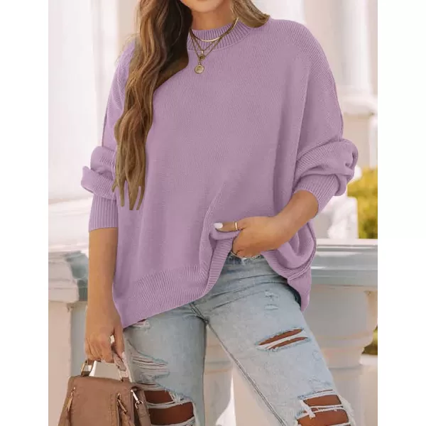 ZESICA Womens 2024 Fall Casual Long Sleeve Crew Neck Side Slit Oversized Ribbed Knit Pullover Sweater TopsPurple