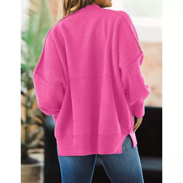 ZESICA Womens 2024 Fall Casual Long Sleeve Crew Neck Side Slit Oversized Ribbed Knit Pullover Sweater TopsRose