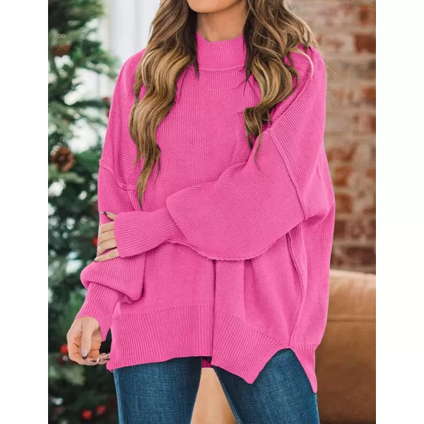 ZESICA Womens 2024 Fall Casual Long Sleeve Crew Neck Side Slit Oversized Ribbed Knit Pullover Sweater TopsRose