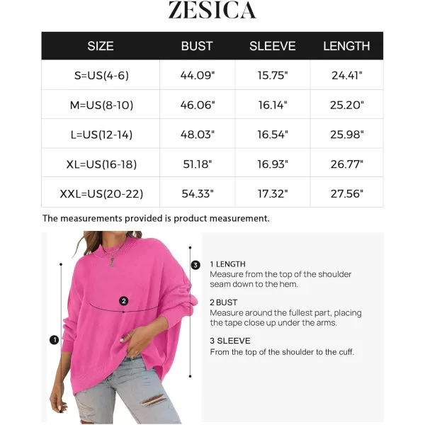 ZESICA Womens 2024 Fall Casual Long Sleeve Crew Neck Side Slit Oversized Ribbed Knit Pullover Sweater TopsRose