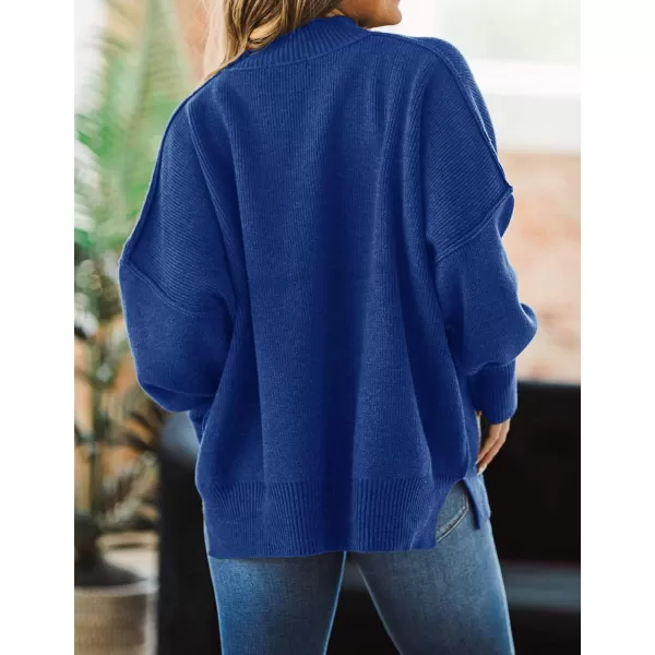 ZESICA Womens 2024 Fall Casual Long Sleeve Crew Neck Side Slit Oversized Ribbed Knit Pullover Sweater TopsRoyalblue