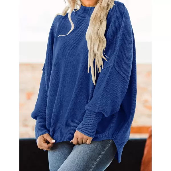 ZESICA Womens 2024 Fall Casual Long Sleeve Crew Neck Side Slit Oversized Ribbed Knit Pullover Sweater TopsRoyalblue