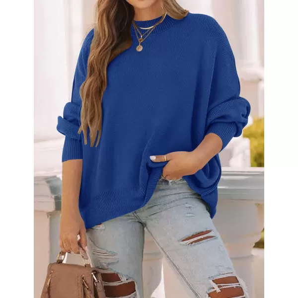 ZESICA Womens 2024 Fall Casual Long Sleeve Crew Neck Side Slit Oversized Ribbed Knit Pullover Sweater TopsRoyalblue
