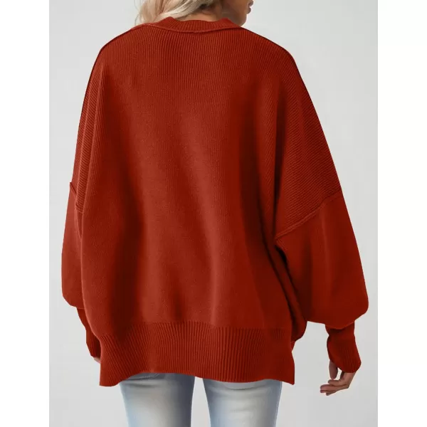 ZESICA Womens 2024 Fall Casual Long Sleeve Crew Neck Side Slit Oversized Ribbed Knit Pullover Sweater TopsRust