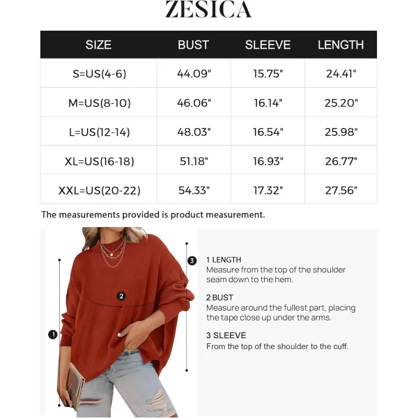 ZESICA Womens 2024 Fall Casual Long Sleeve Crew Neck Side Slit Oversized Ribbed Knit Pullover Sweater TopsRust
