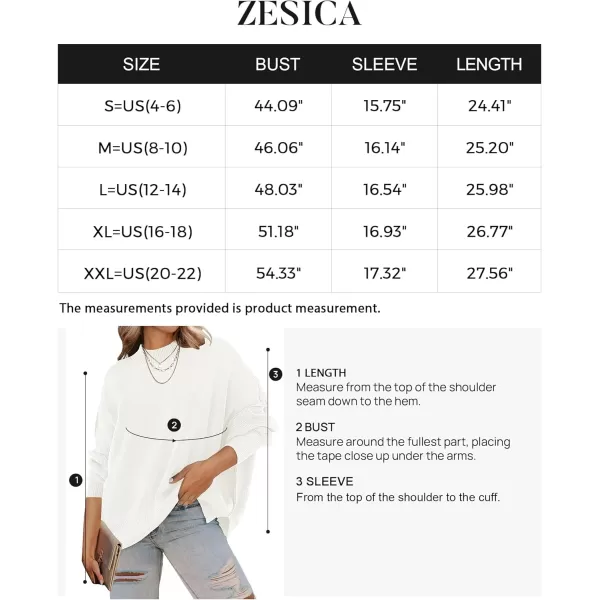 ZESICA Womens 2024 Fall Casual Long Sleeve Crew Neck Side Slit Oversized Ribbed Knit Pullover Sweater TopsWhite