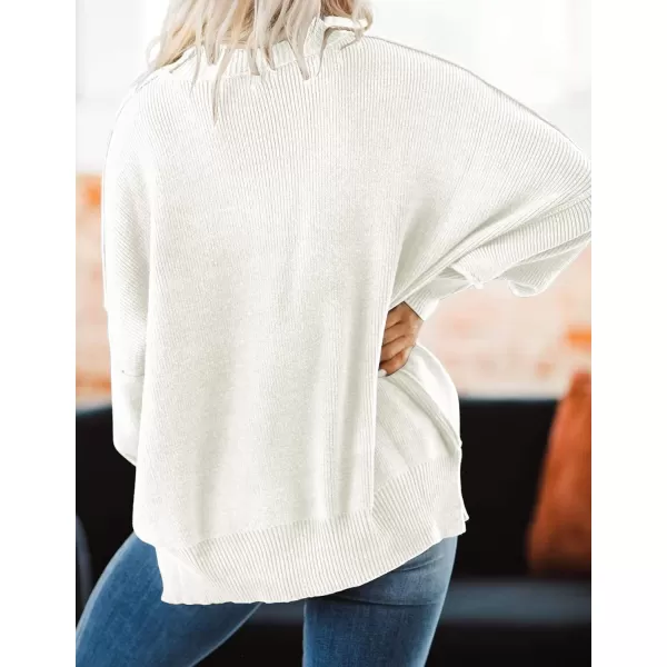ZESICA Womens 2024 Fall Casual Long Sleeve Crew Neck Side Slit Oversized Ribbed Knit Pullover Sweater TopsWhite