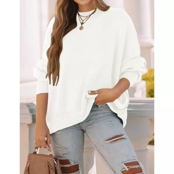 ZESICA Womens 2024 Fall Casual Long Sleeve Crew Neck Side Slit Oversized Ribbed Knit Pullover Sweater TopsWhite