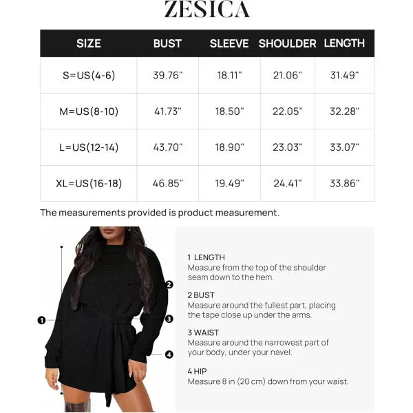 ZESICA Womens 2024 Fall Long Sleeve Solid Color Waffle Knitted Tie Wasit Tunic Pullover Sweater DressBlack