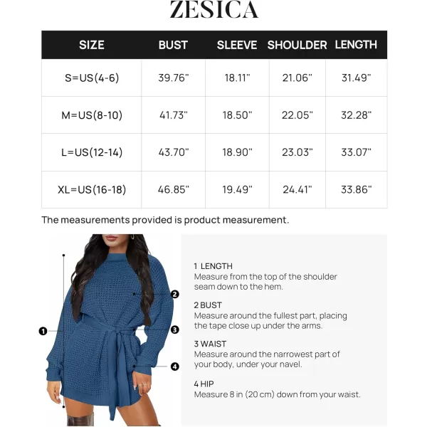 ZESICA Womens 2024 Fall Long Sleeve Solid Color Waffle Knitted Tie Wasit Tunic Pullover Sweater DressDustyblue