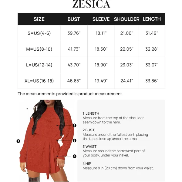 ZESICA Womens 2024 Fall Long Sleeve Solid Color Waffle Knitted Tie Wasit Tunic Pullover Sweater DressOrange