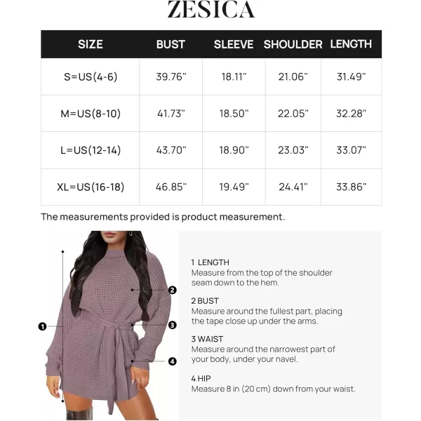 ZESICA Womens 2024 Fall Long Sleeve Solid Color Waffle Knitted Tie Wasit Tunic Pullover Sweater DressPurple