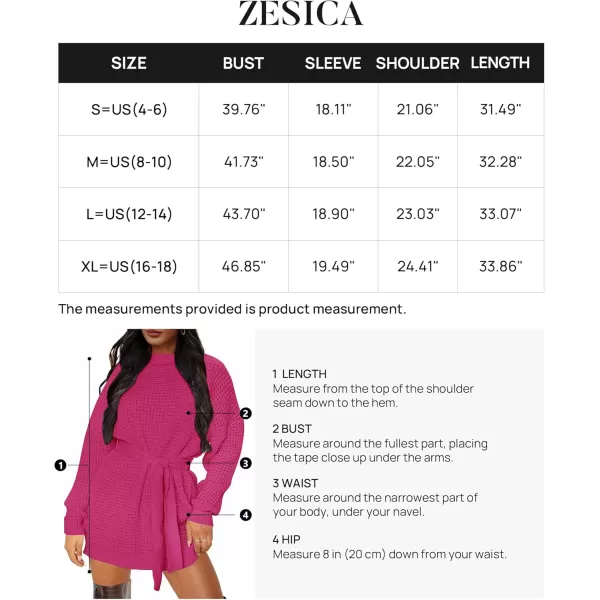 ZESICA Womens 2024 Fall Long Sleeve Solid Color Waffle Knitted Tie Wasit Tunic Pullover Sweater DressRose